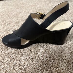 Cole Haan Black Leather Wedge Sandals Philomena 8.5 NWOB
